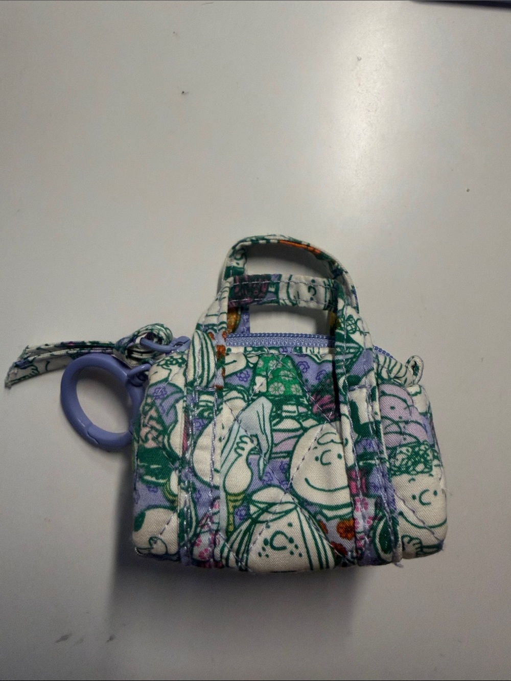 Vera Bradley Mini Quilted Cartoon Print Keychain Bag - White, Green & Lavender